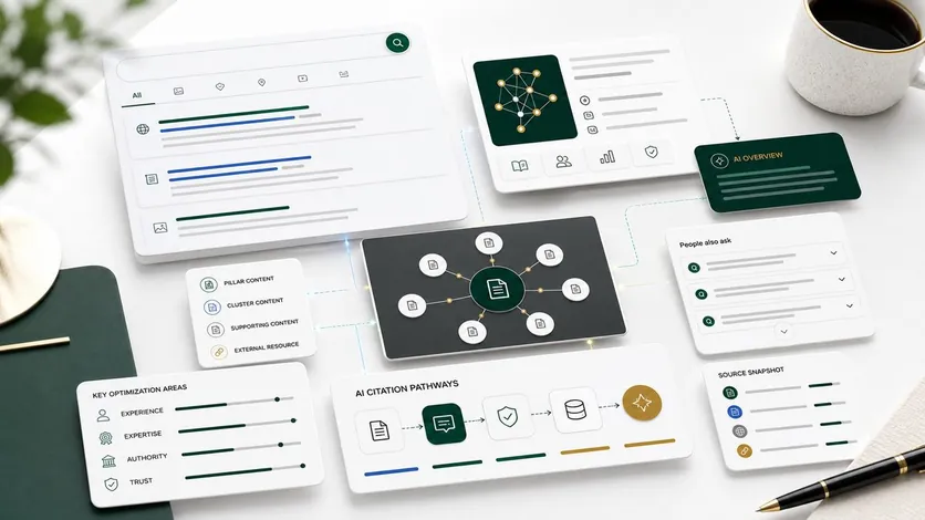 AI visibility, search and answer engine content hub visual