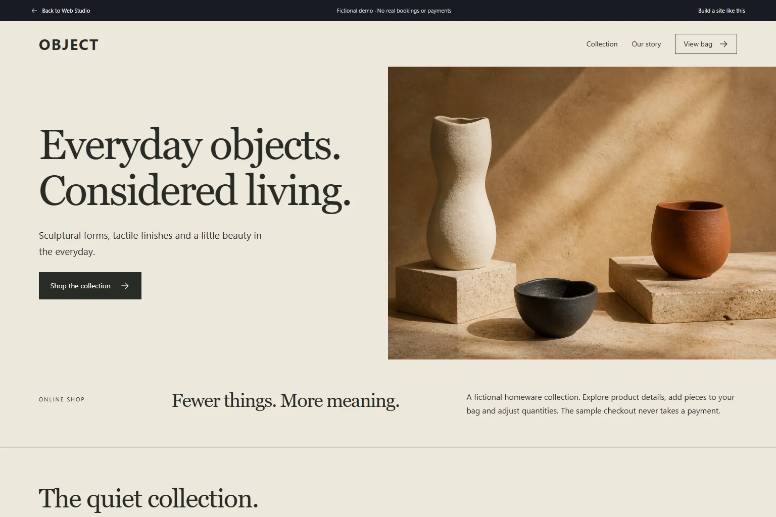Actual OBJECT demo website preview